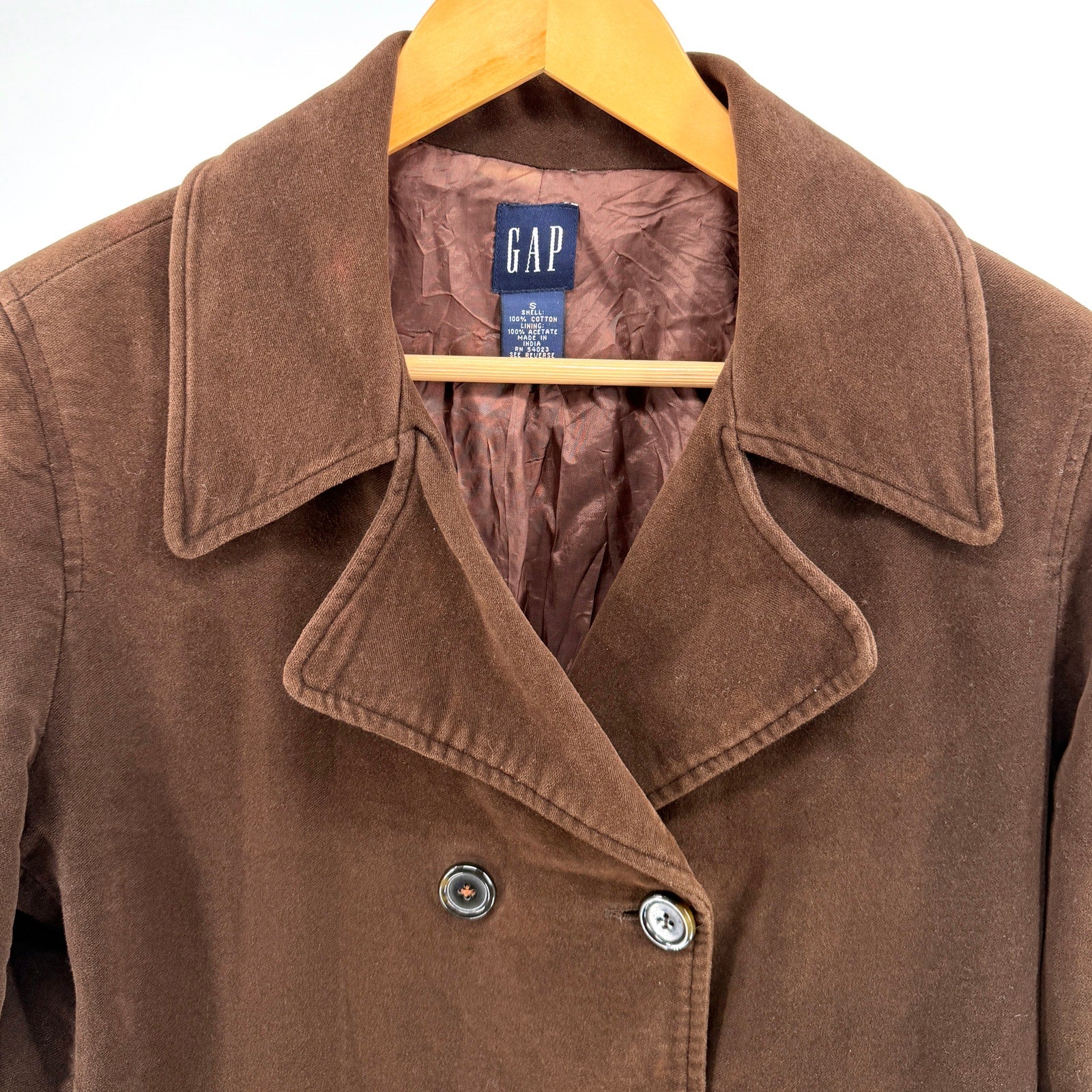 Vintage 90s Gap Brown 100% Cotton Velvet Double Breasted Peacoat