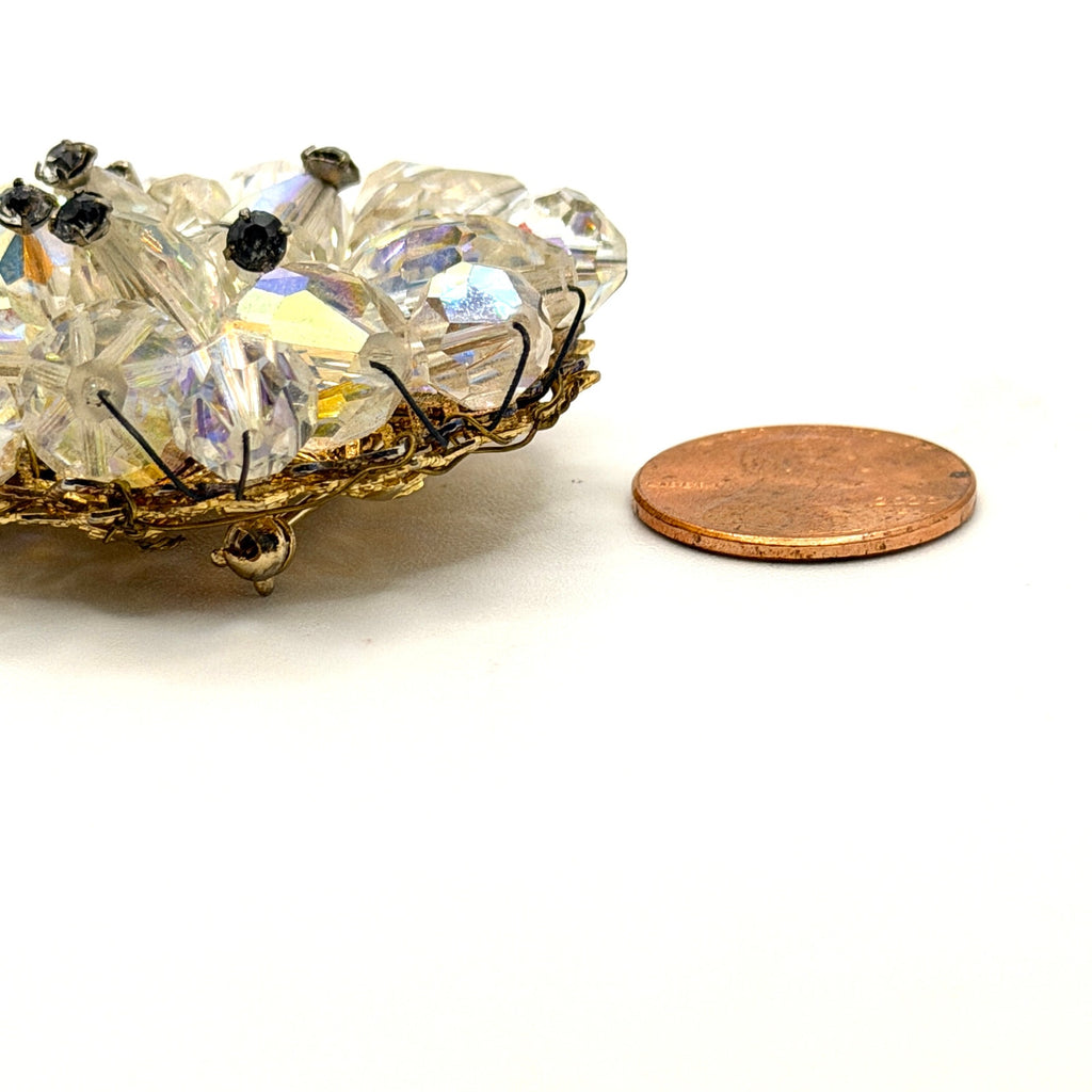 Vintage 50s Clear Aurora Borealis Crystal Glamour Wire Wrapped Cluster Brooch