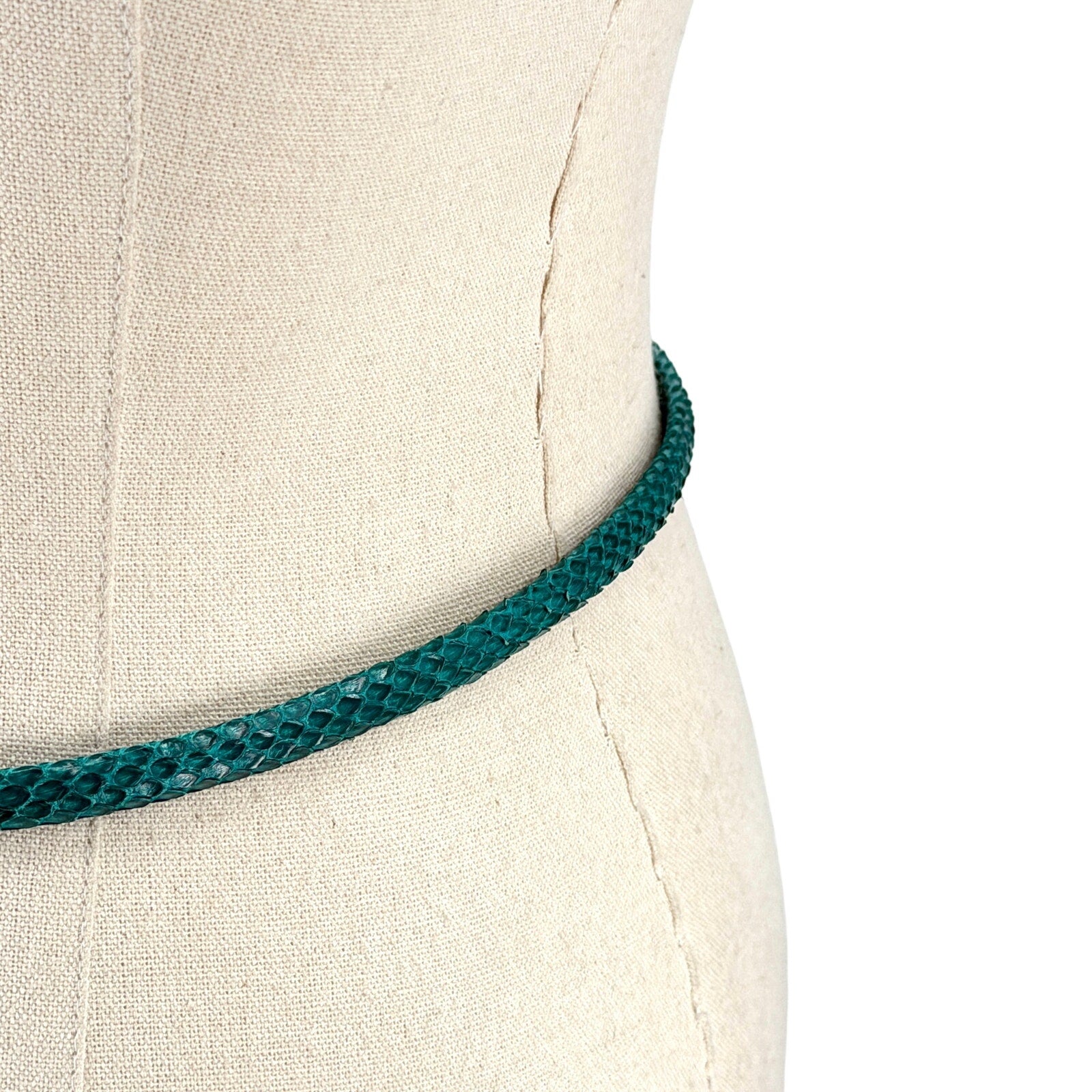 Vintage 90s Green Teal Genuine Snakeskin Super Skinny Belt