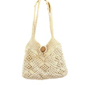 Vintage 80s Handcrafted Philippines Cream Macramé Wooden Button Handbag