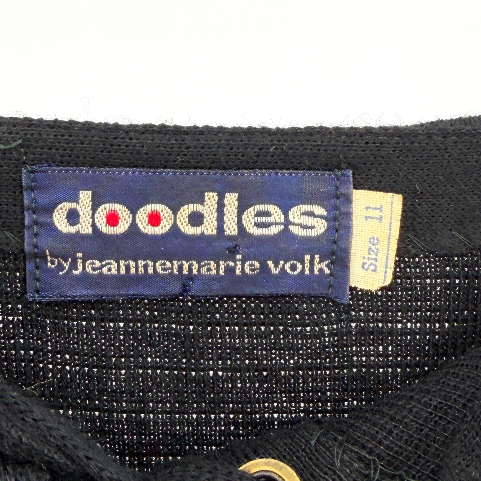 Vintage 70s Doodles by Jeannemarie Volk Black Heart Fringe Knit Midi Skirt