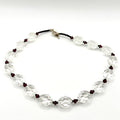 Vintage 90s Clear Quartz Garnet Sterling Silver Toggle Necklace