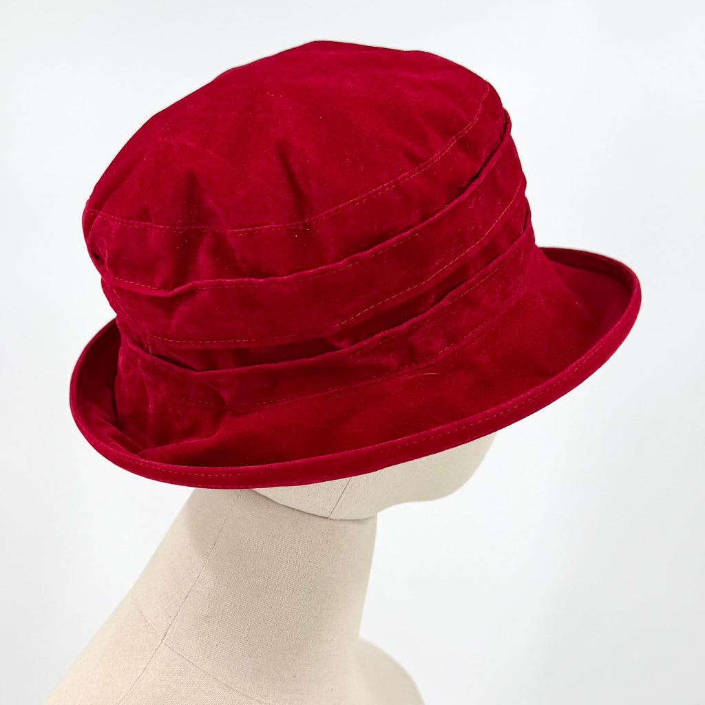 Vintage 90s Peak And Brim Red Velvet Boho Structured Adjustable Bucket Hat