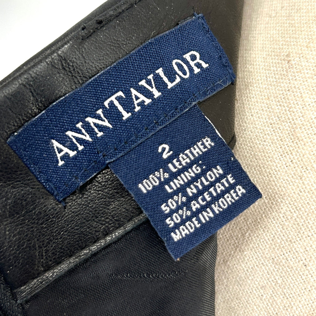 Vintage 90s Ann Taylor Black Genuine Leather Skirt with Horsebit Waist Detail