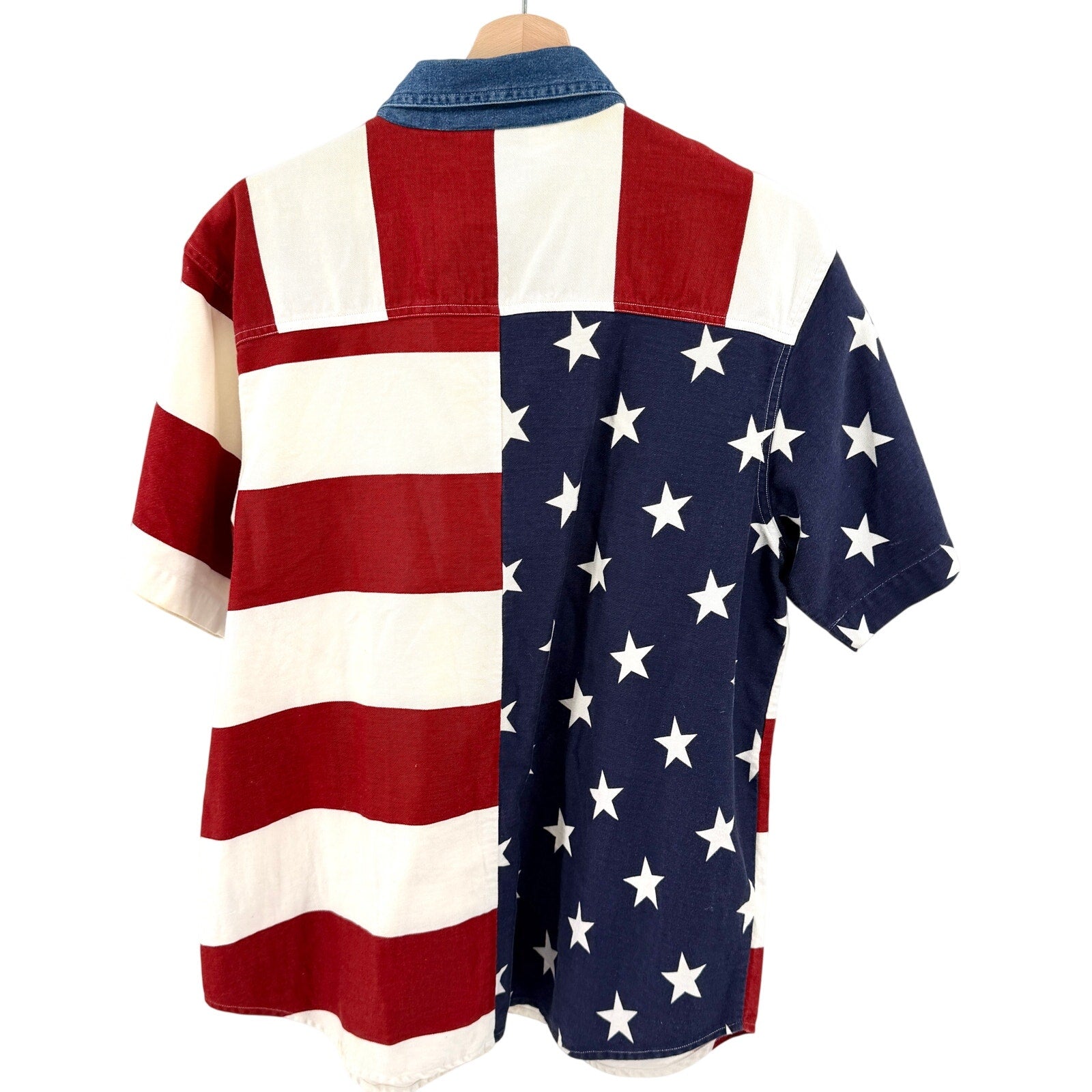 Vintage 90s Quizz Again Red White Blue 100% Cotton American Flag Shirt