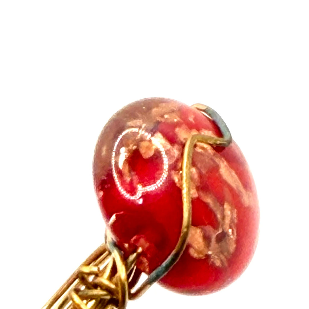 Vintage 90s Gold Wire Wrapped Red Foil Glass Bead Ring