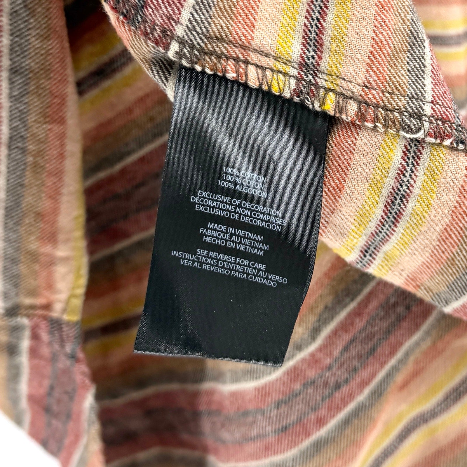 Eddie Bauer Brown Red Yellow Striped 100% Cotton Flannel Workshirt