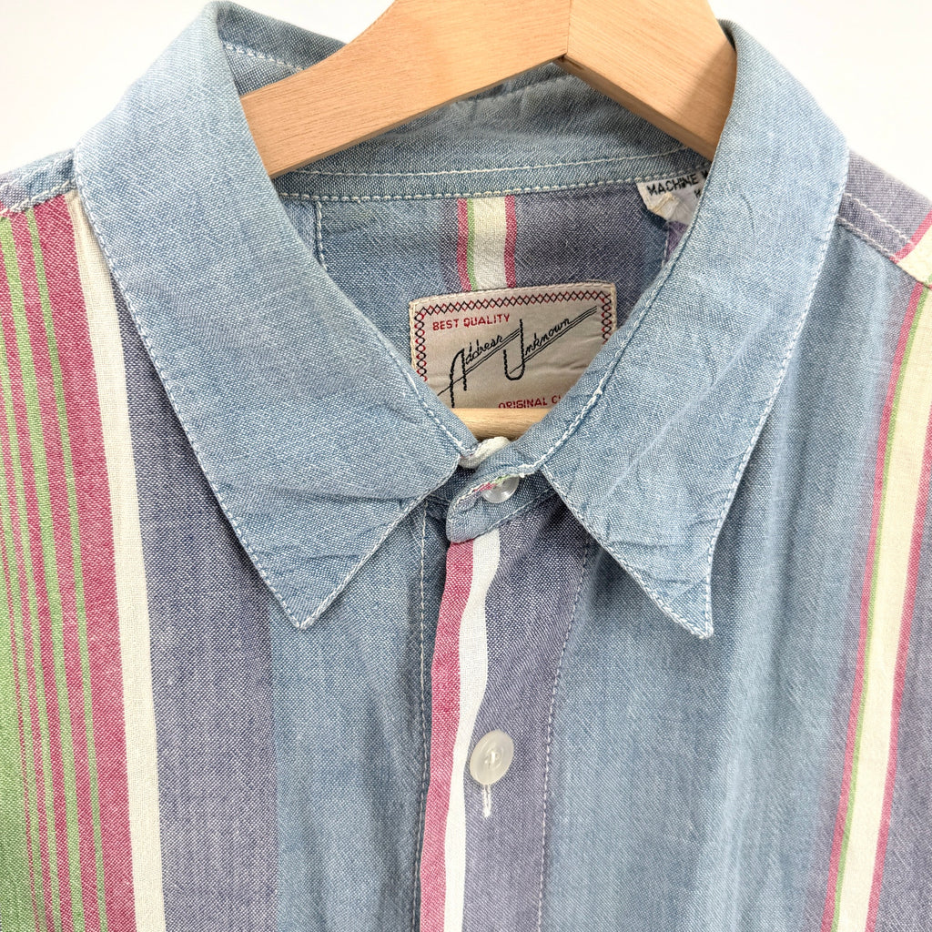 Vintage 90s Address Unknown Blue 100% Cotton Striped Button Down Shirt