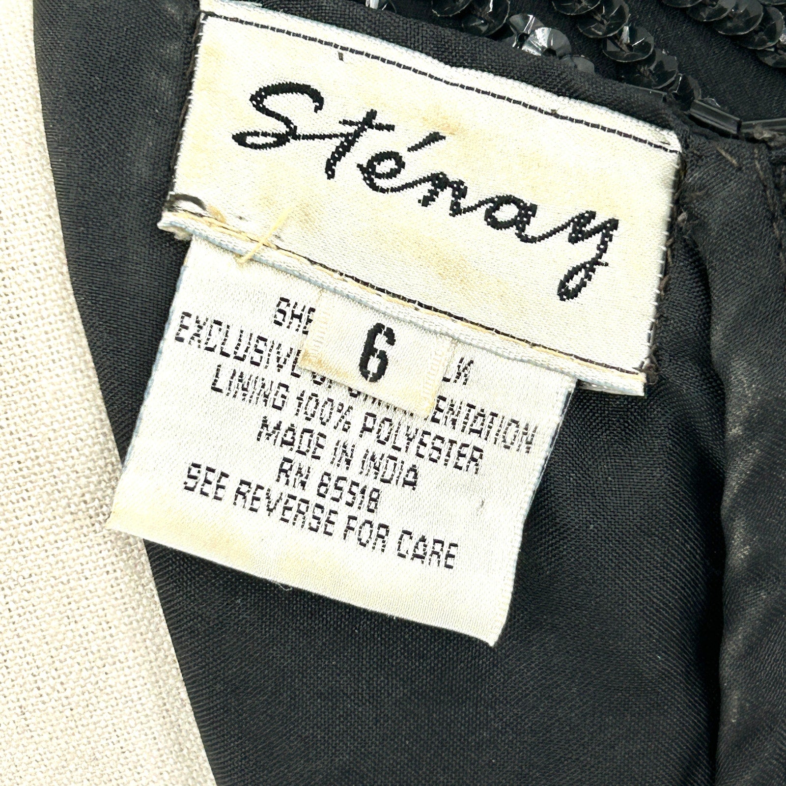 Vintage 80s Stenay Black Beaded Sequin Shoulder Pad Cocktail Dress