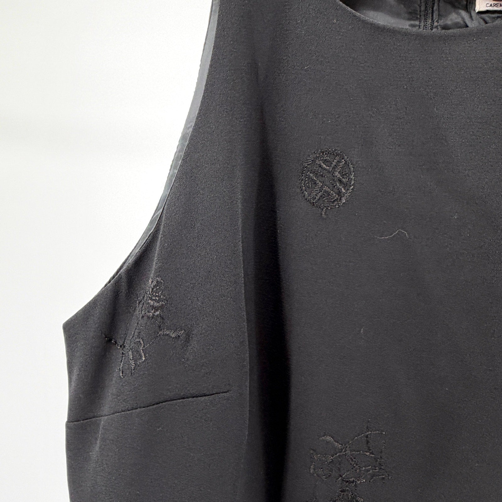 Vintage 90s CDC Petites Black Embroidered Chinese Medallion Mini Dress