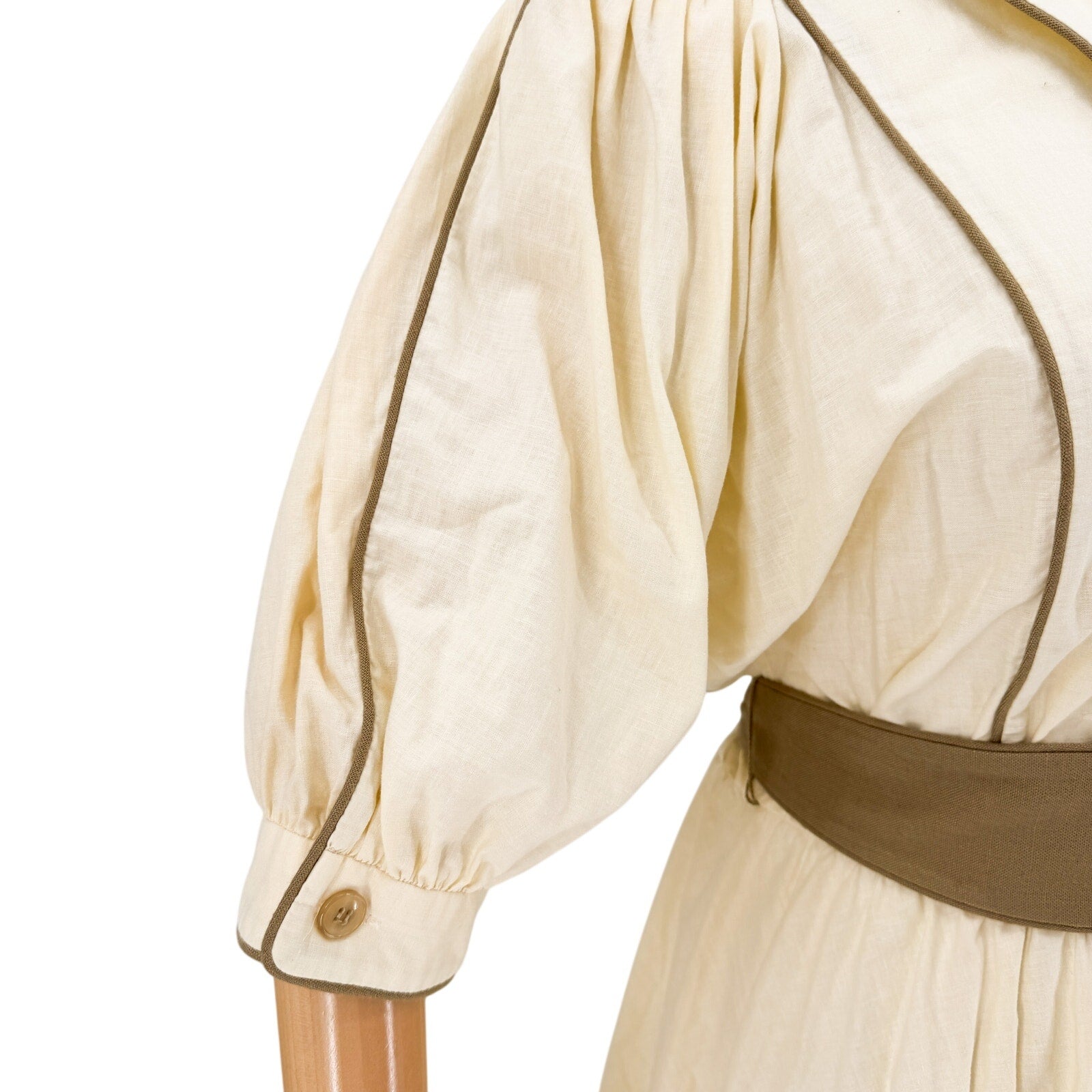 Vintage 80s Albert Capraro Cream Belted A-Line Midi Dress