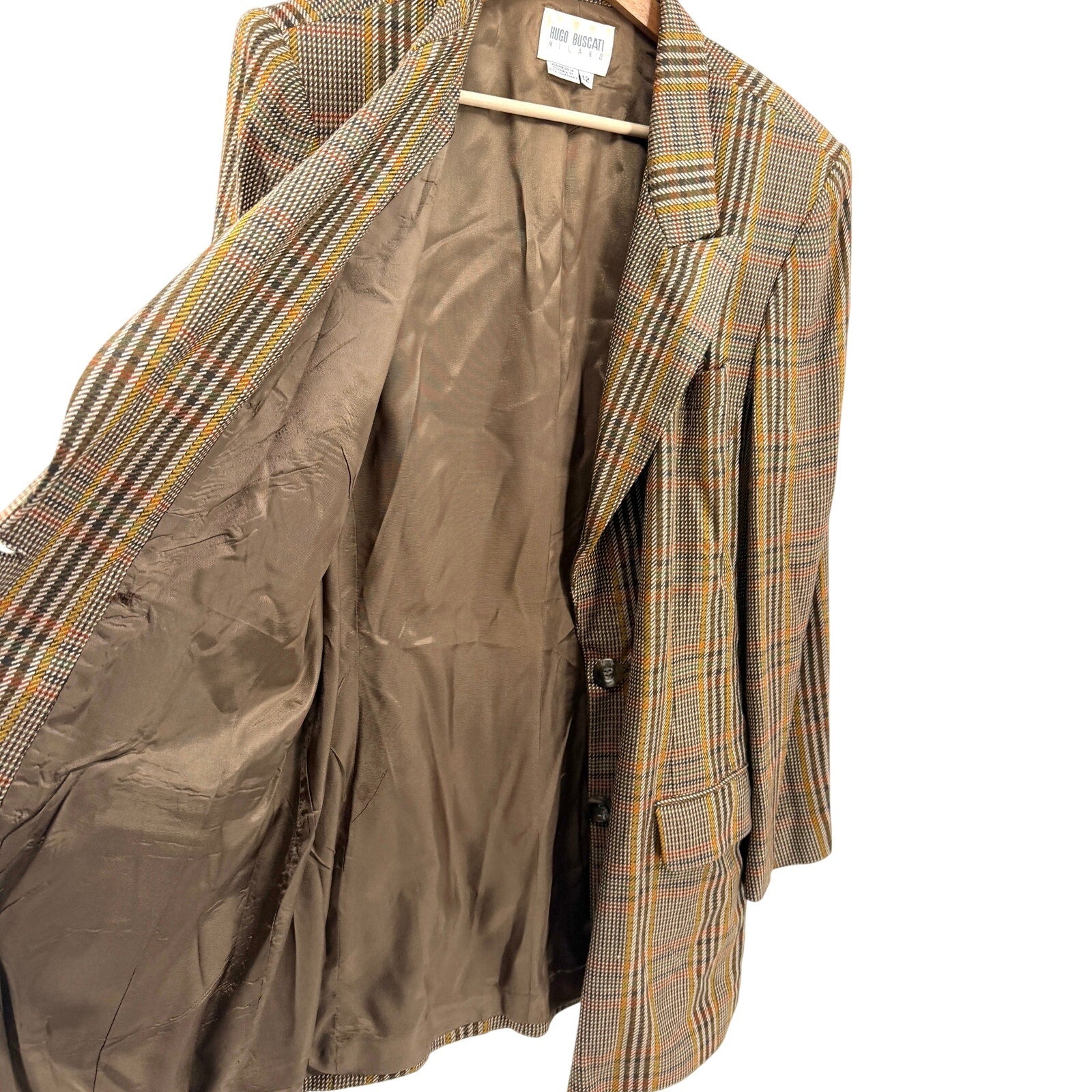 Vintage 90s Hugo Buscati Milano Brown Mustard Plaid Blazer