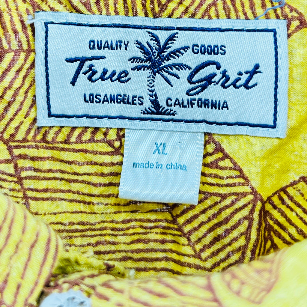 True Grit Yellow 100% Cotton Tropical Leaf Print Button-Up Shirt