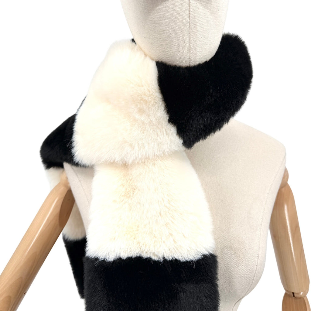 Anthropologie Black White Colorblock Striped Plush Long Winter Scarf