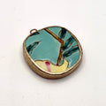 Vintage 90s Turquoise Hand Painted Porcelain Shard Bamboo Statement Pendant