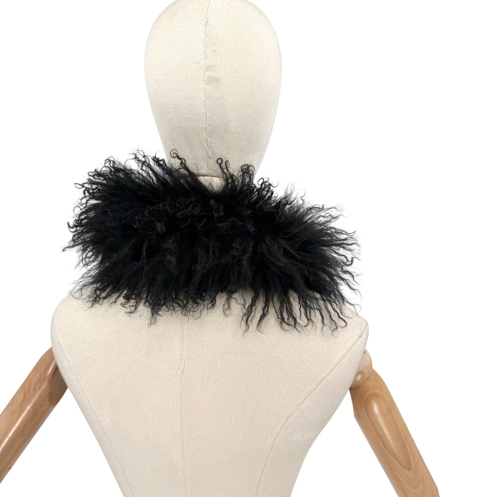 Vintage Y2K Unbranded Black Genuine Sheepskin Shaggy Curly Fur Collar Wrap Scarf