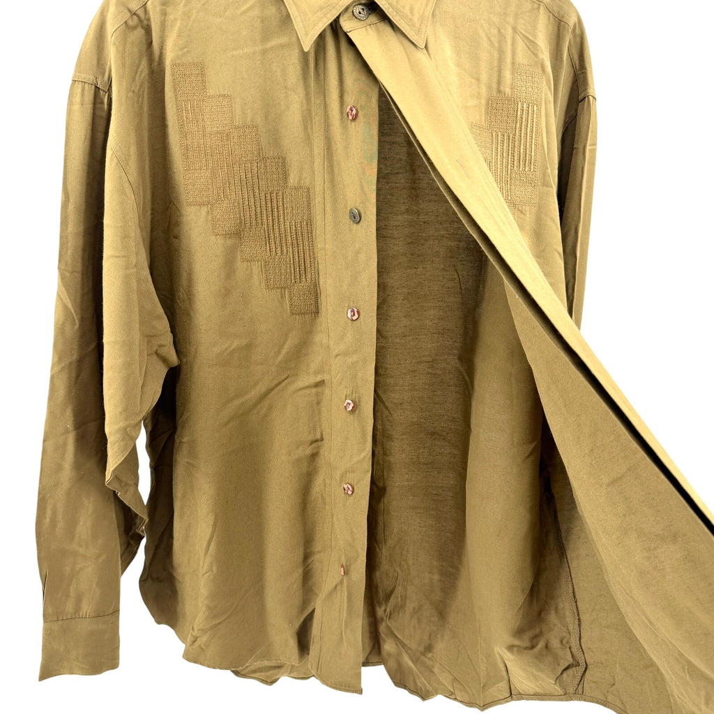 Vintage 90s Bugatchi Uomo Olive Green Embroidered Shirt