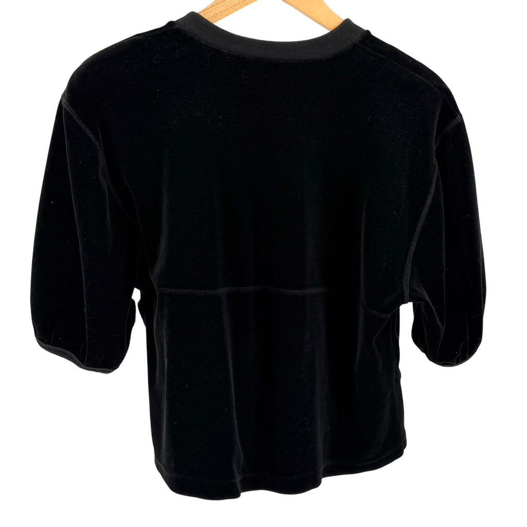 Vintage 90s Sonia Rykiel Black Velour Puff Sleeve Cropped Top