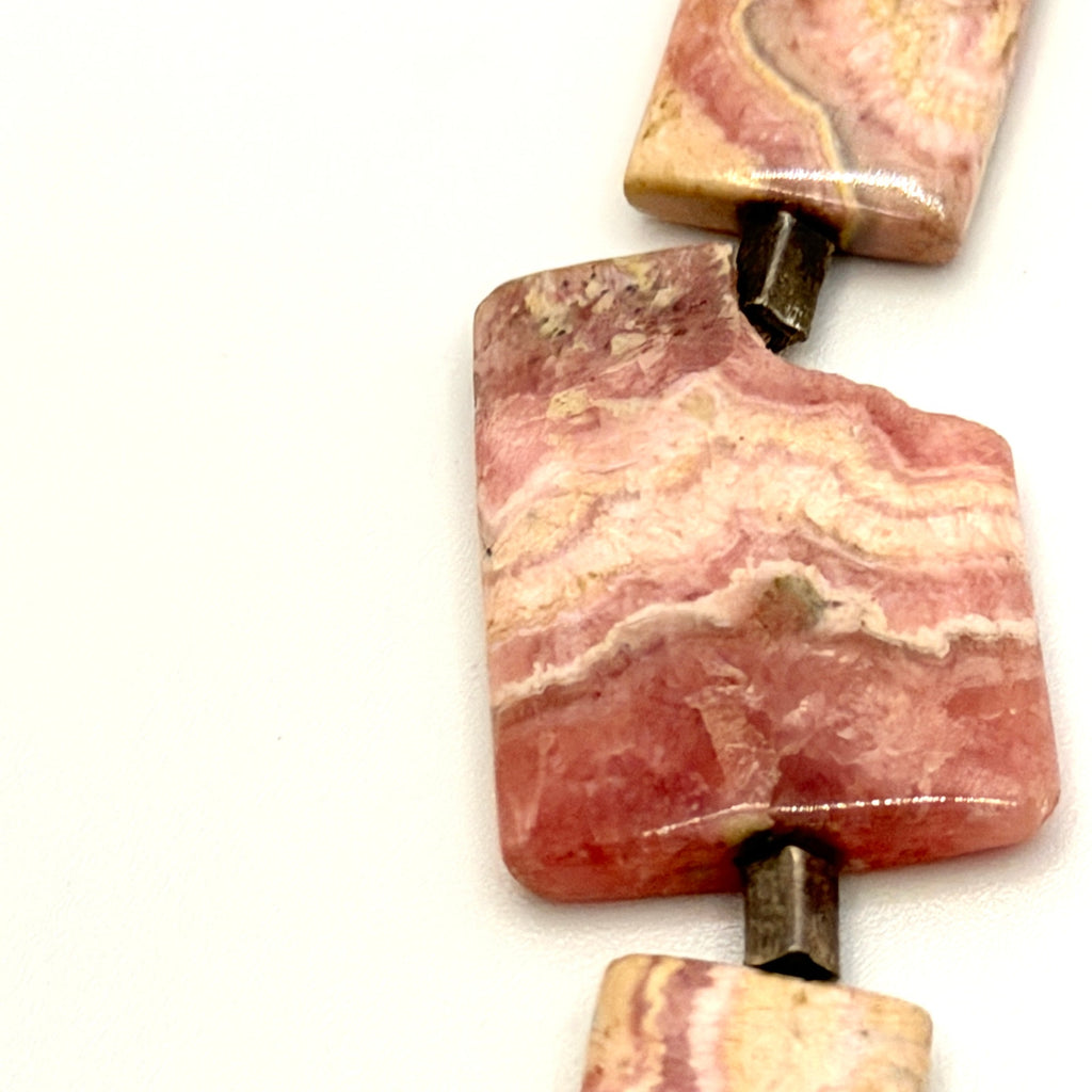 Vintage 90s Rhodochrosite Hand Strung Slab Statement Necklace