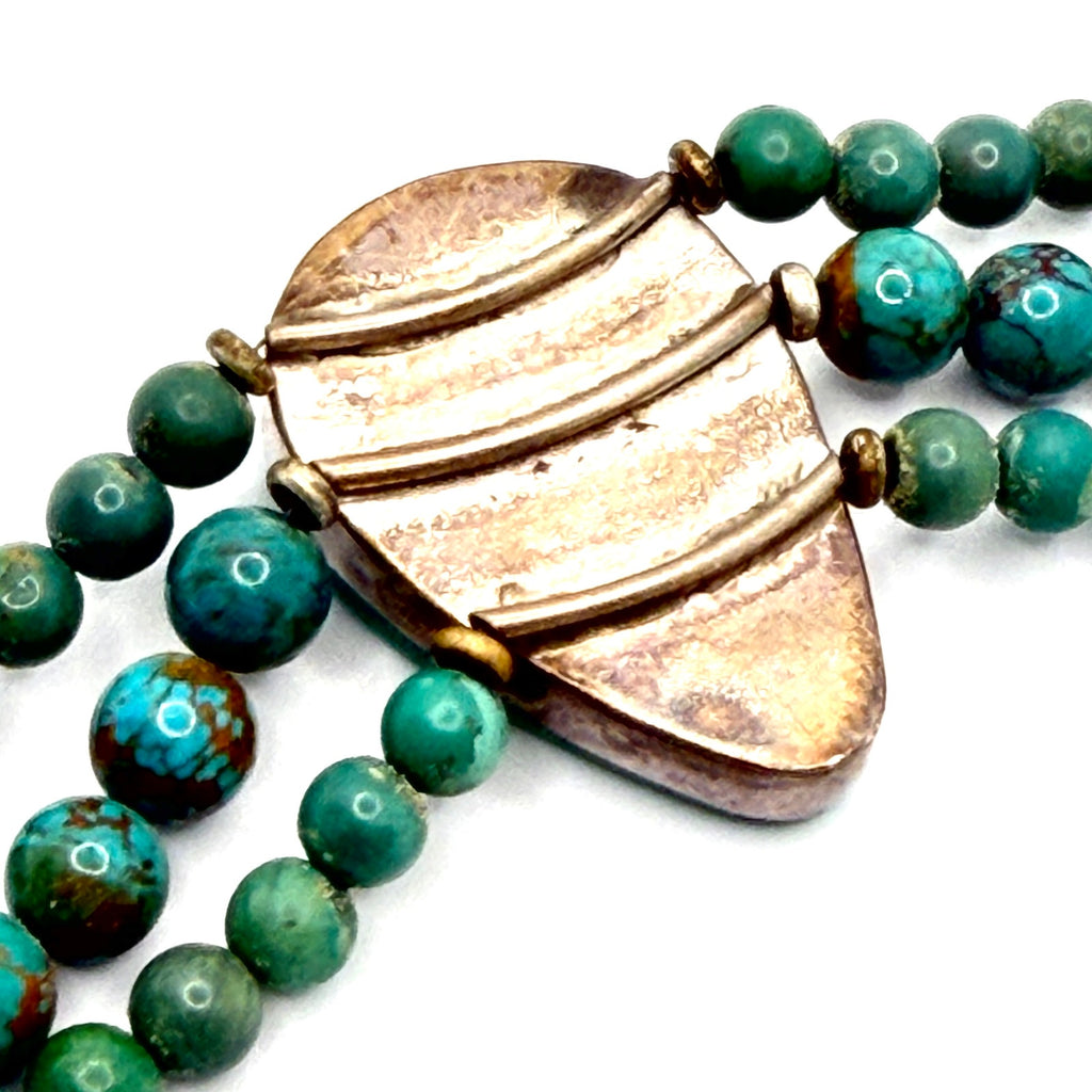 Vintage 90s Stamped Sterling Silver Blue Green Turquoise Triple Strand Bracelet