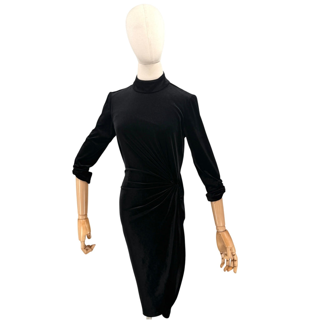 Alex Marie Black Velvet Mock Neck Wrap Style Bodycon Dress