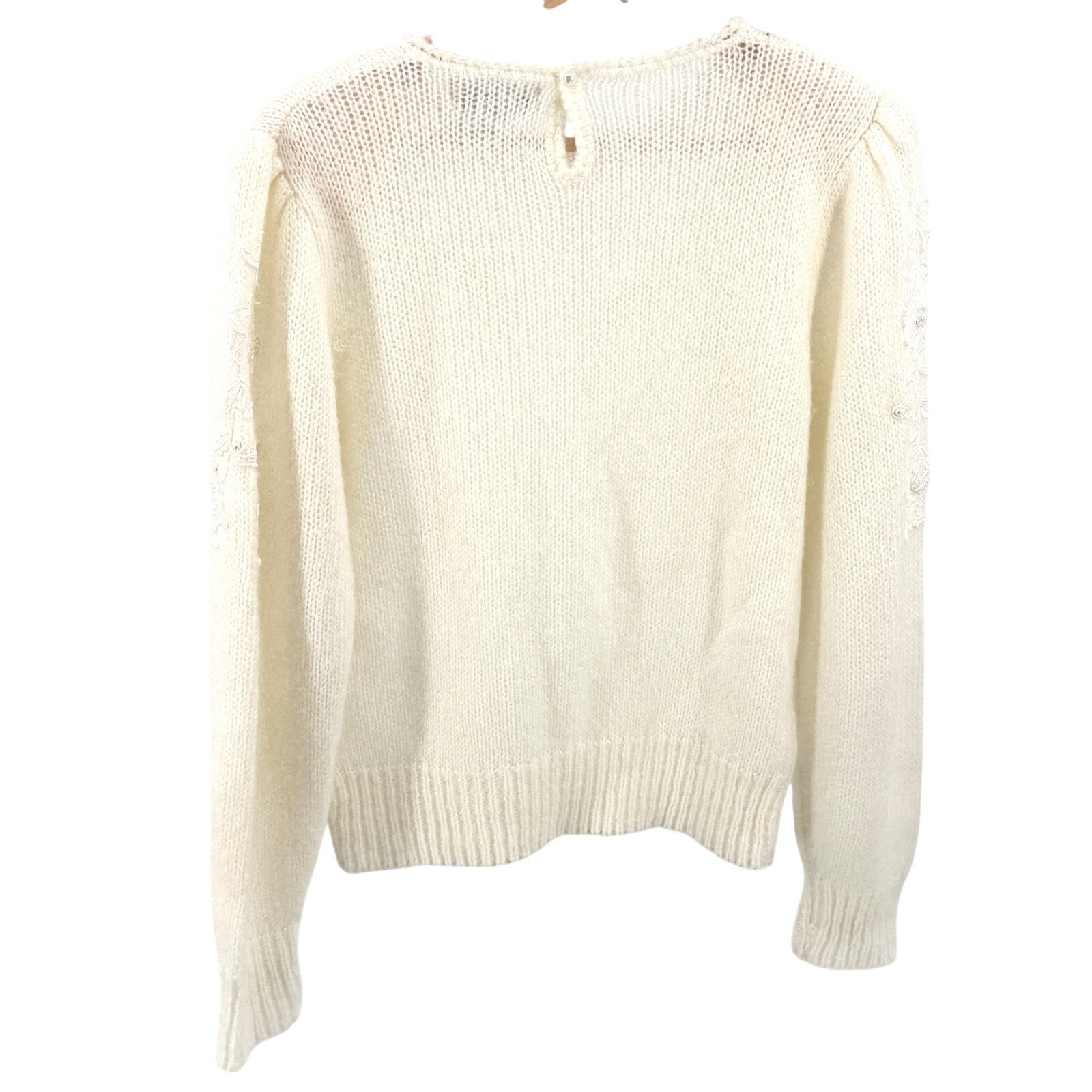 Vintage 90s Dana Ashley Cream Lace Pearl Keyhole Sweater Top