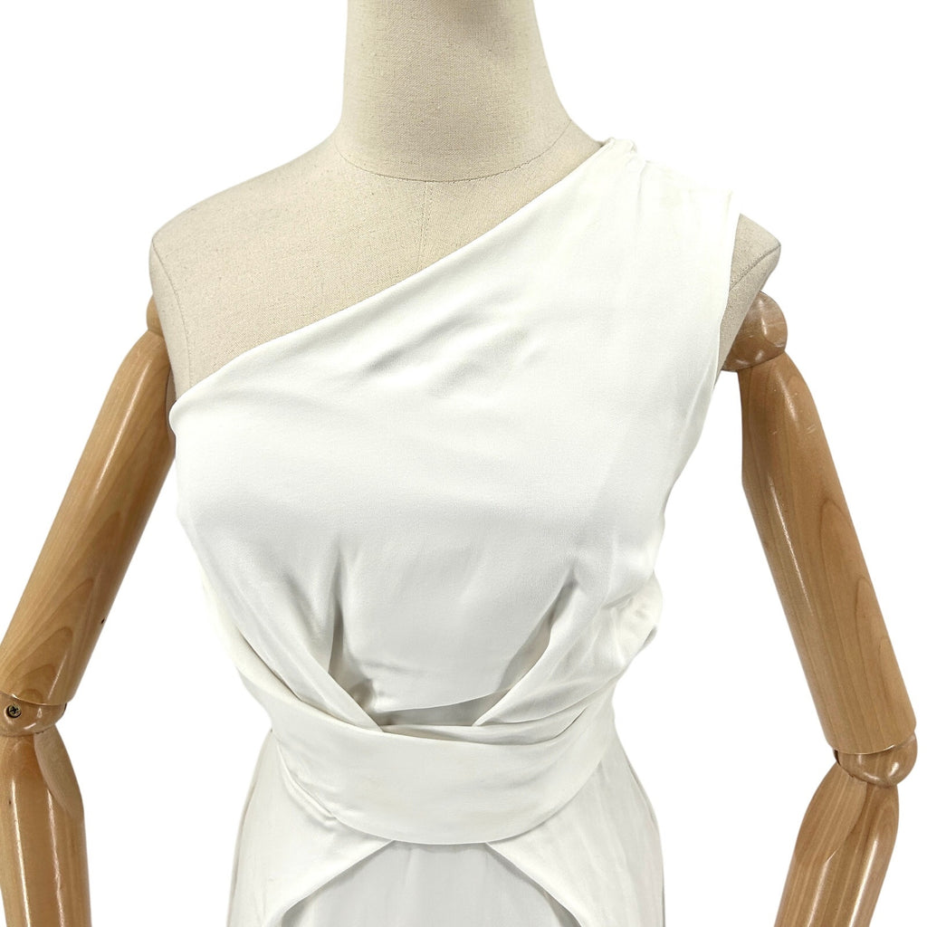 Reiss White Asymmetrical One-Shoulder Twist Waist Cocktail Midi Dress