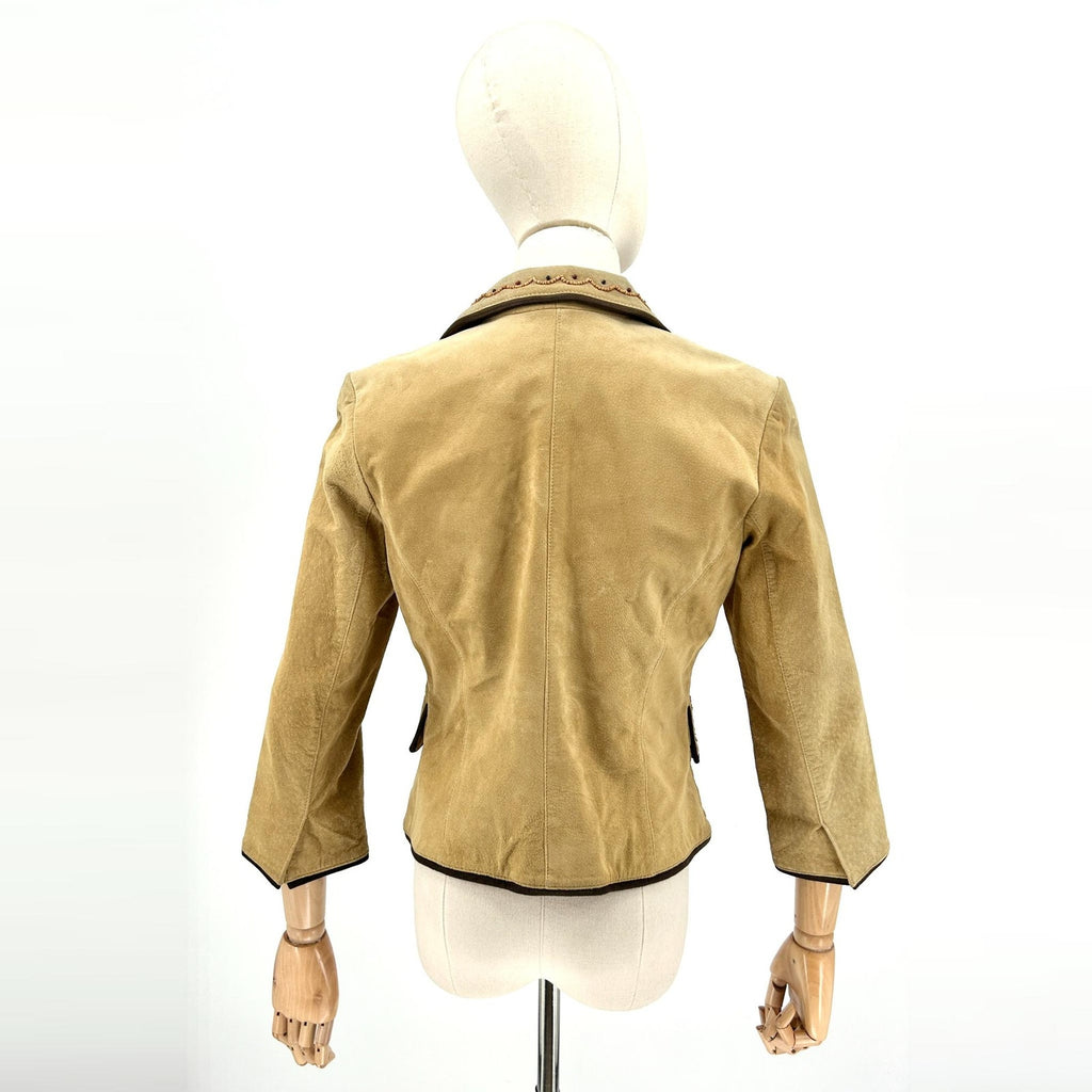 Vintage 90s Margaret Godfrey Tan Genuine Suede Beaded Western Blazer