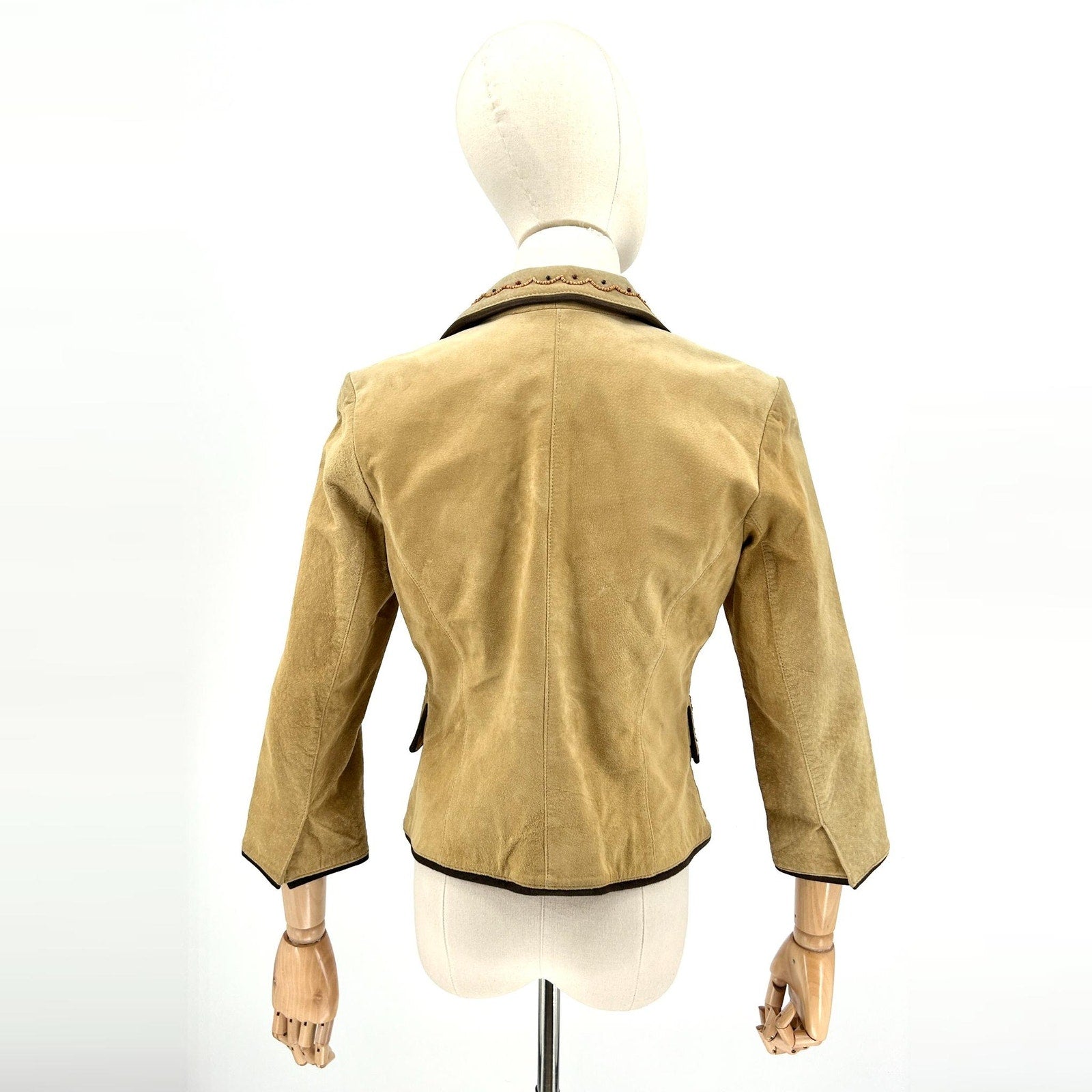 Vintage 90s Margaret Godfrey Tan Genuine Suede Beaded Western Blazer