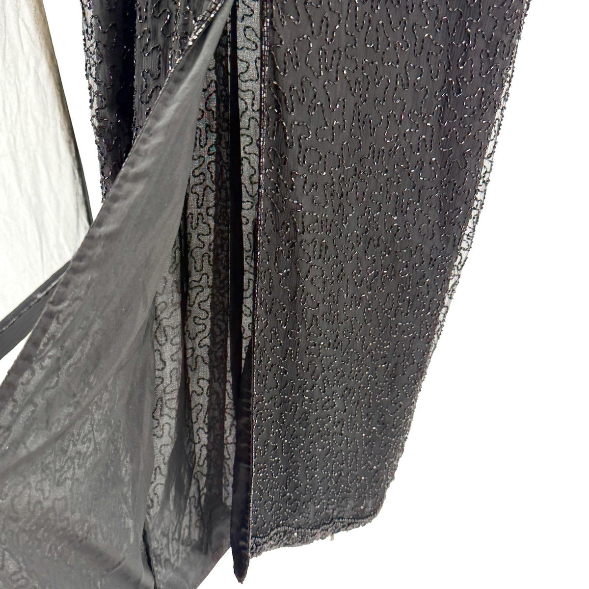 Vintage 90s Lawrence Kazar Black 100% Silk Beaded Cocktail Gown