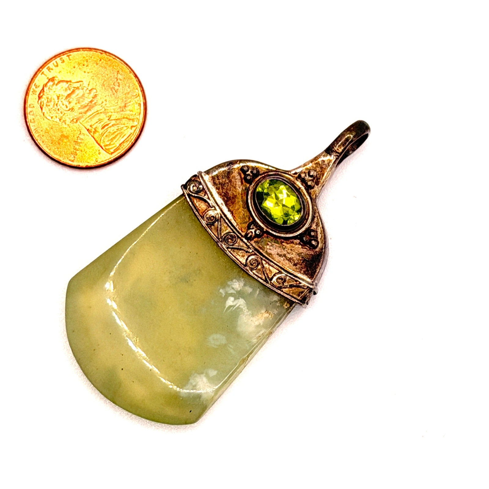 Vintage Y2K Signed Sajen Green Sterling Stone Peridot Pendant