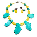 Vintage 90s Chunky Turquoise Yellow Jade Southwestern Statement Set