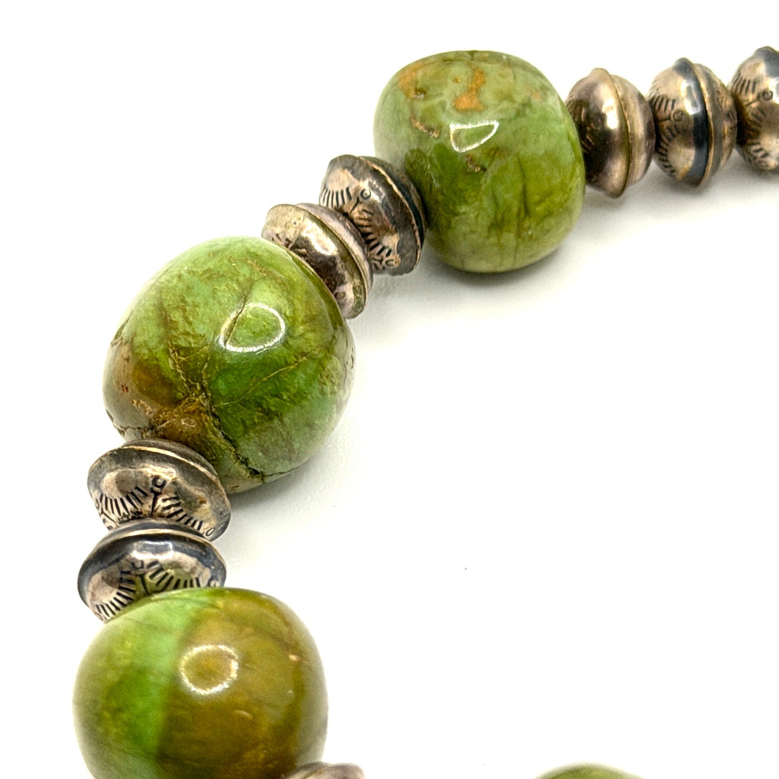 Vintage 90s Southwestern Green Gaspeite Stamped Silver Chunky Toggle Bracelet
