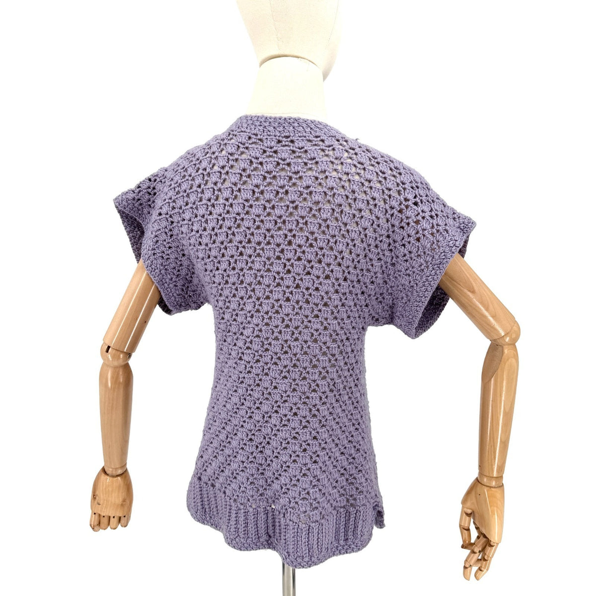 Vintage 70s Handmade Purple Crochet Lace Butterfly Applique Cardigan