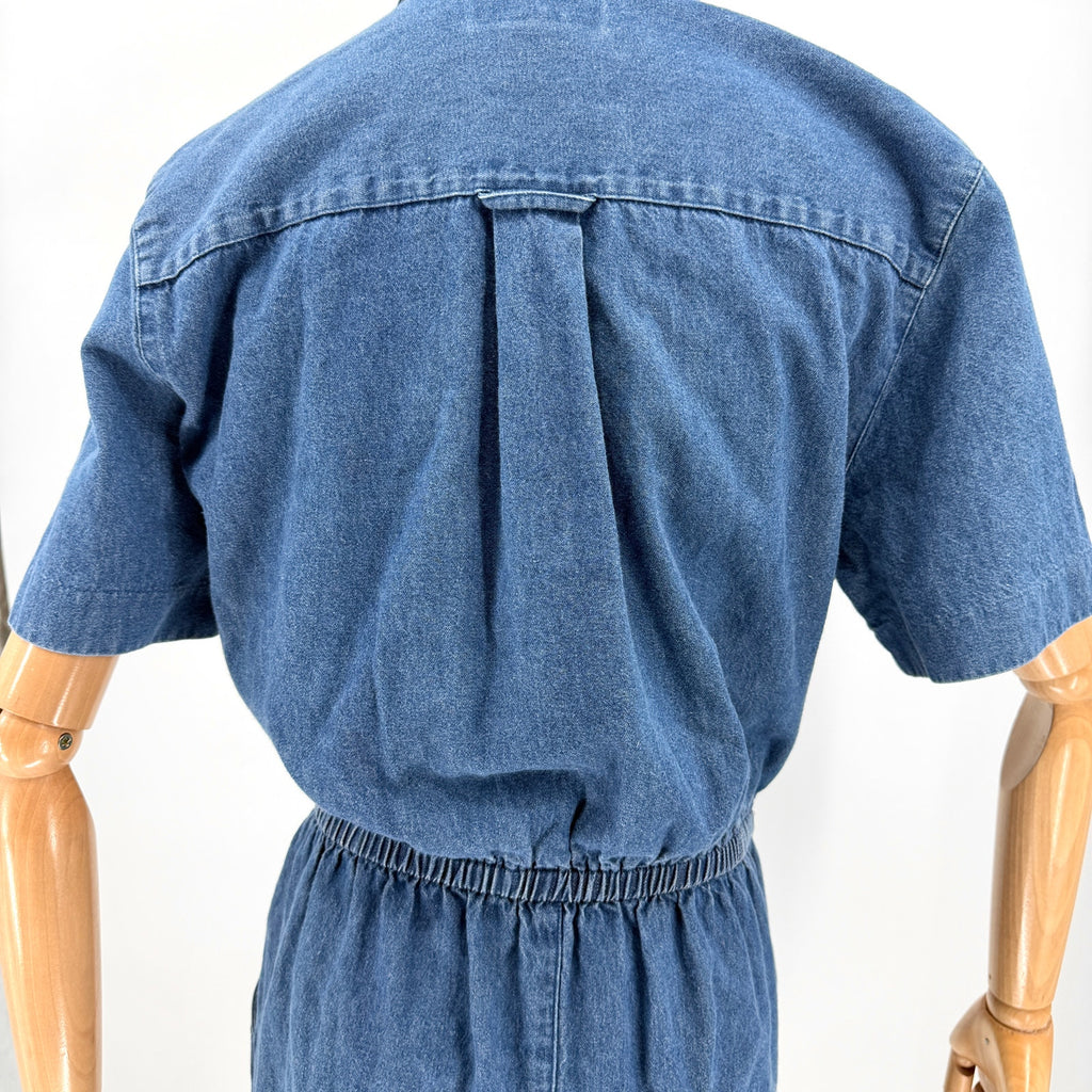 Vintage 90s Talbots Blue 100% Cotton Americana Utility Pocket Shirt Dress