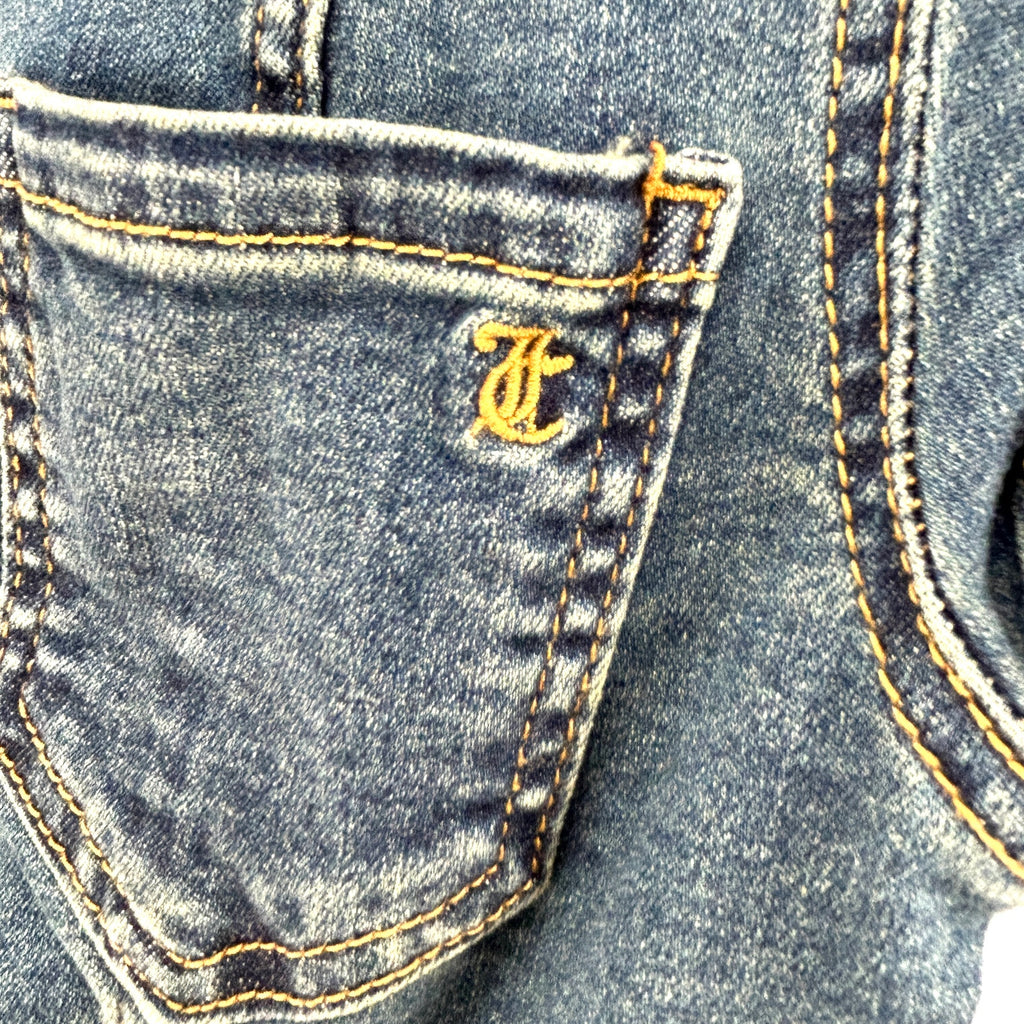 Vintage Y2K Juicy Couture Blue Denim Flared Leg Short Sleeve Jumpsuit