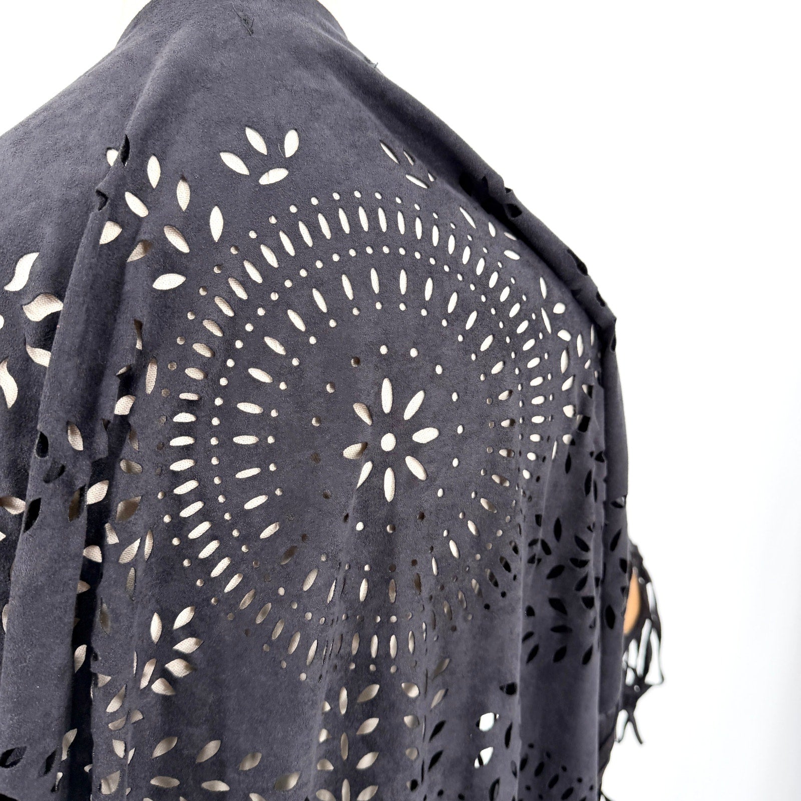 Choies Black Laser Cut Fringe Ruana Shawl