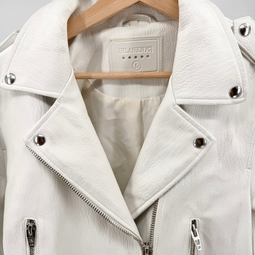 BlankNYC White Thick Faux Leather Moto Biker Rocker Jacket