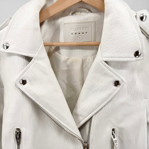 BlankNYC White Thick Faux Leather Moto Biker Rocker Jacket