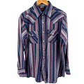 Plains Western Wear Navy Striped 100% Cotton Pearl Snap Flannel Shirt