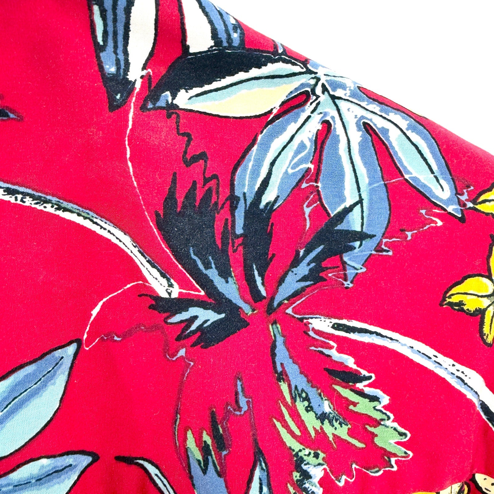 Vintage 90s Natural Issue Red Tropical Floral 100% Cotton Shirt
