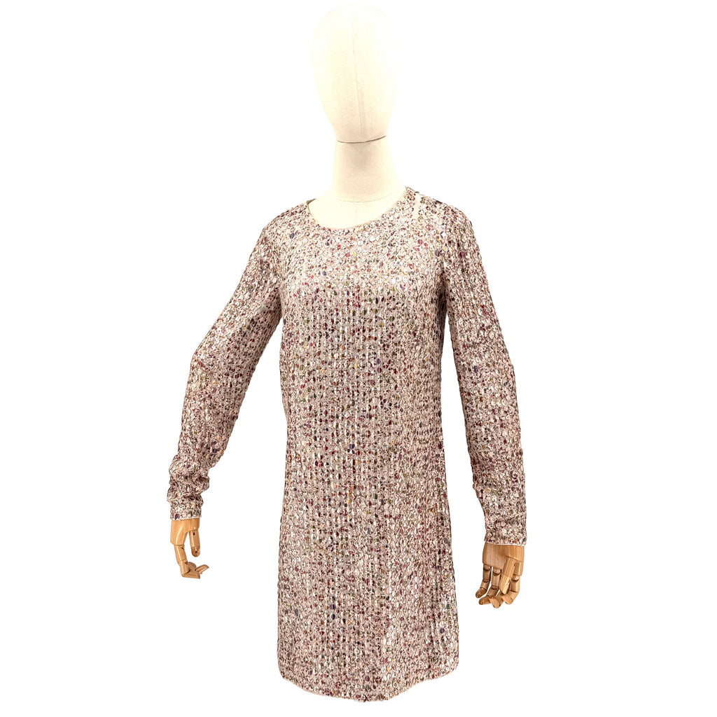 ML Monique Lhuillier Nude Rose Gold Glam Statement Sequin Paillette Mini Dress