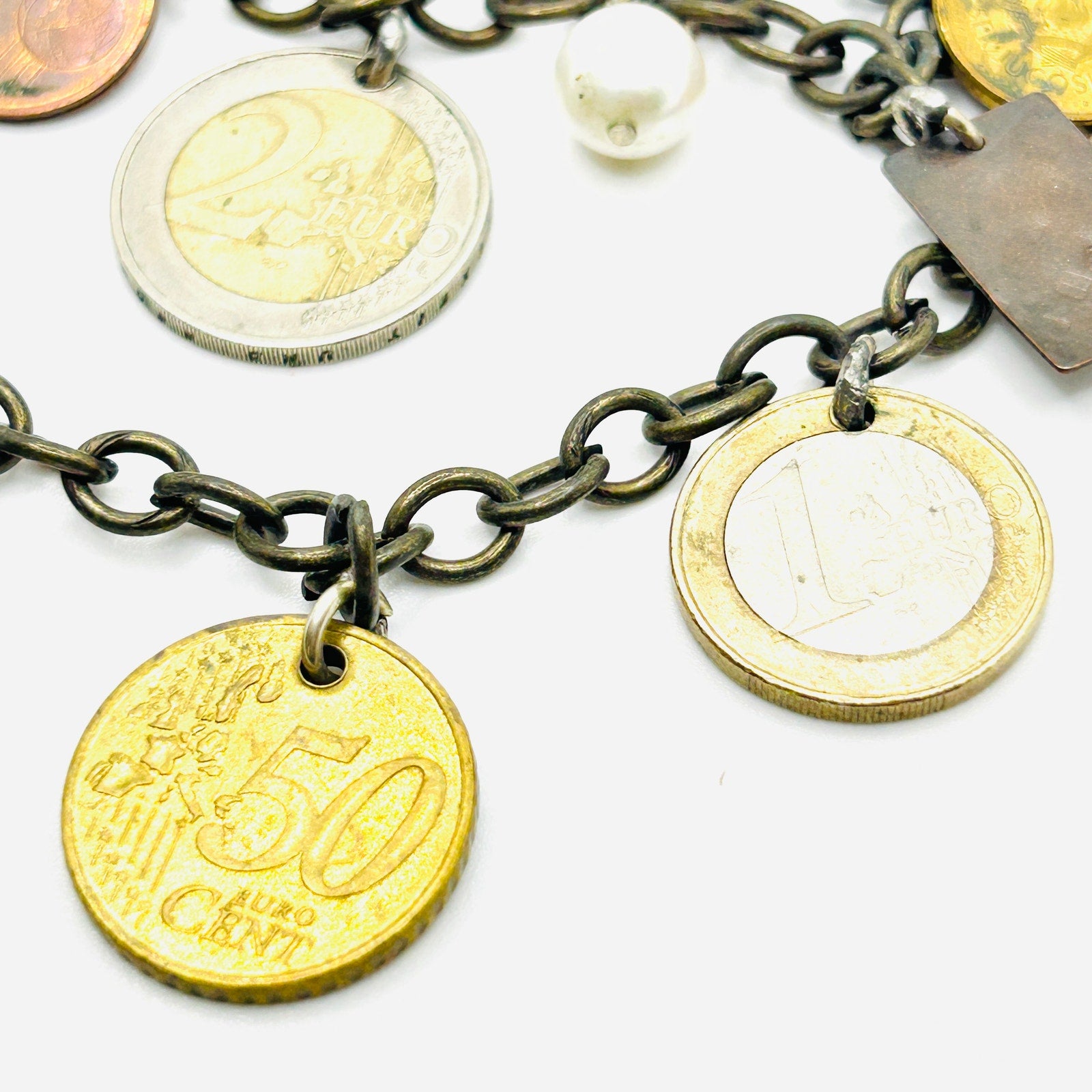 Vintage Y2K Multi-Tone Euro Coin Charm Layered Chain Necklace
