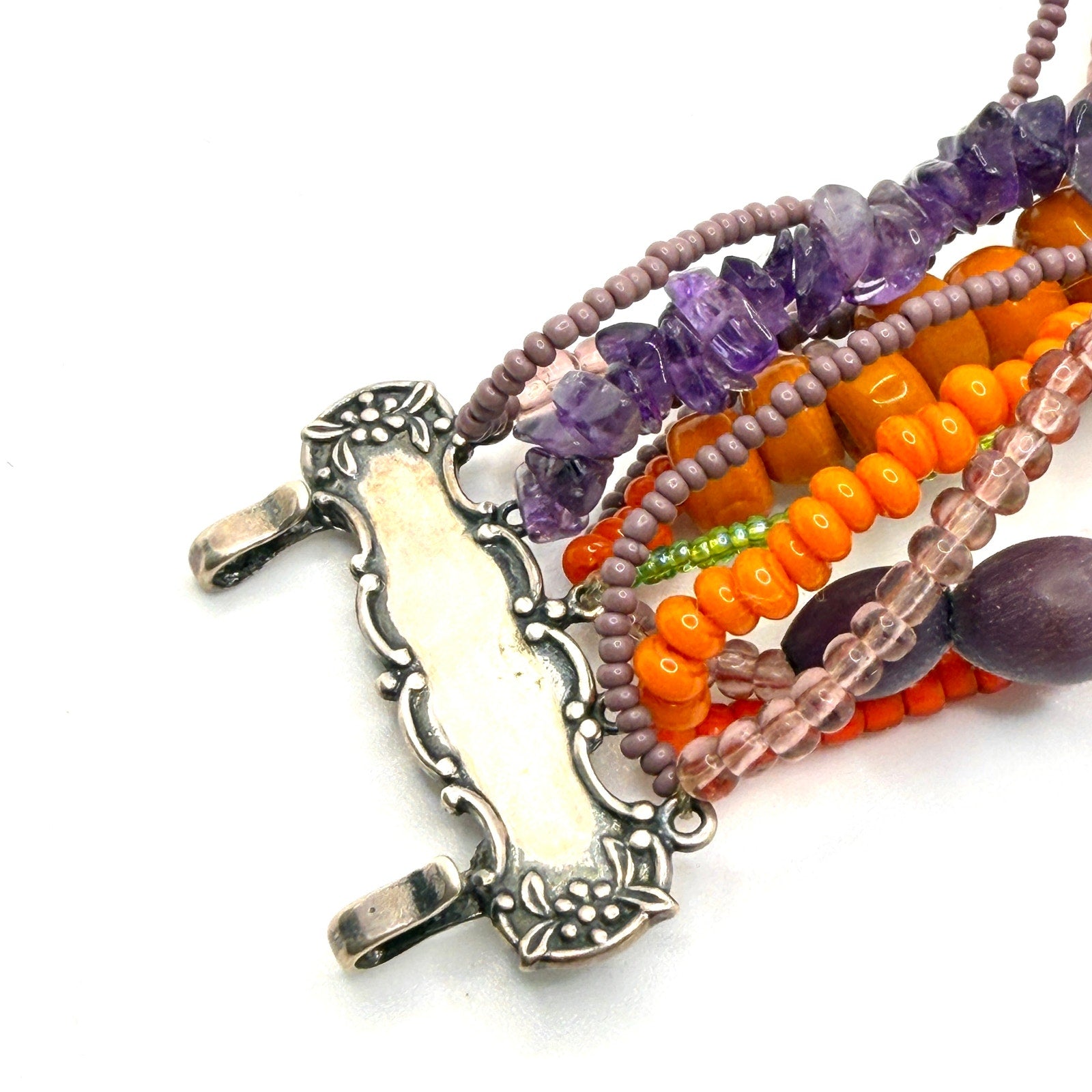 Vintage 90s Signed Foree Purple Orange Sterling Silver Boho Maximalist Bracelet