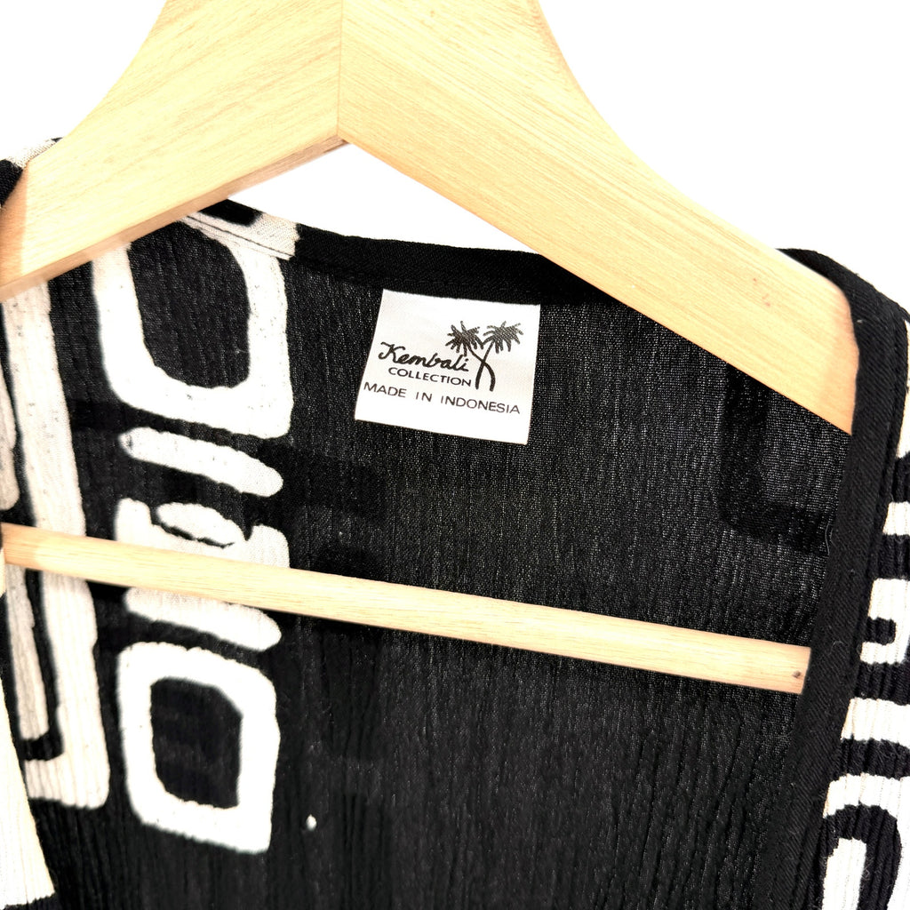 Vintage 90s Kembali Collection Black White Abstract Print Cotton Crinkle Duster