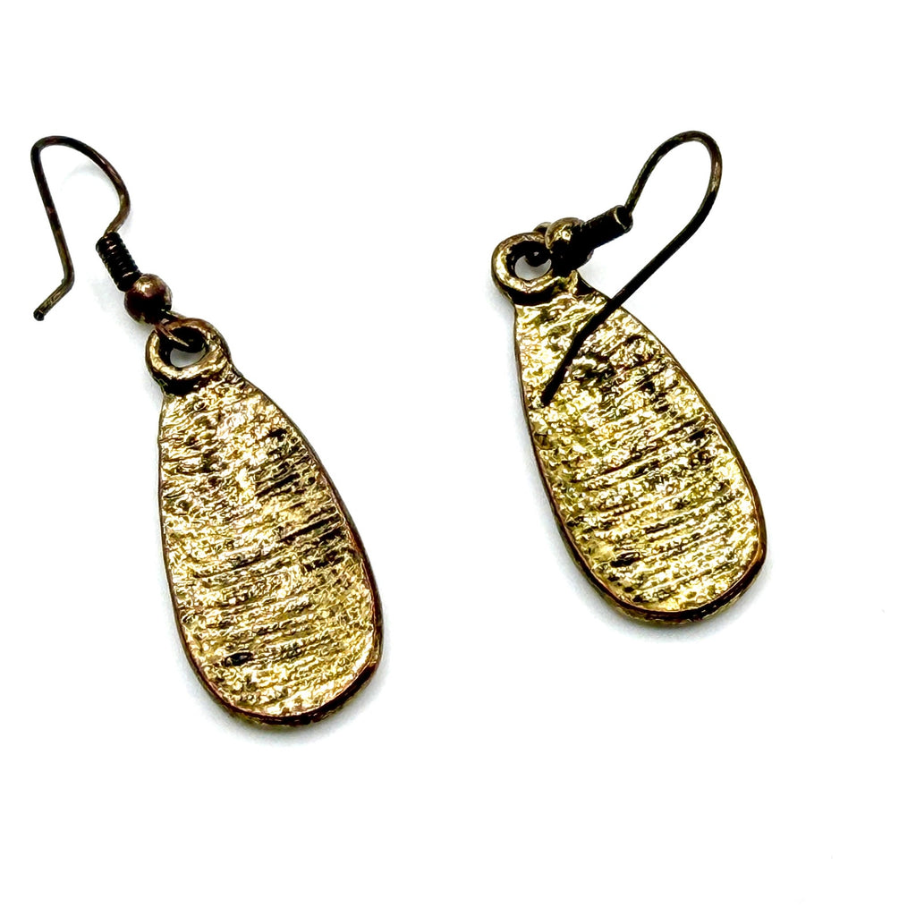Vintage 80s Bronze Molten Brutalist Solid Metal Dangle Earrings