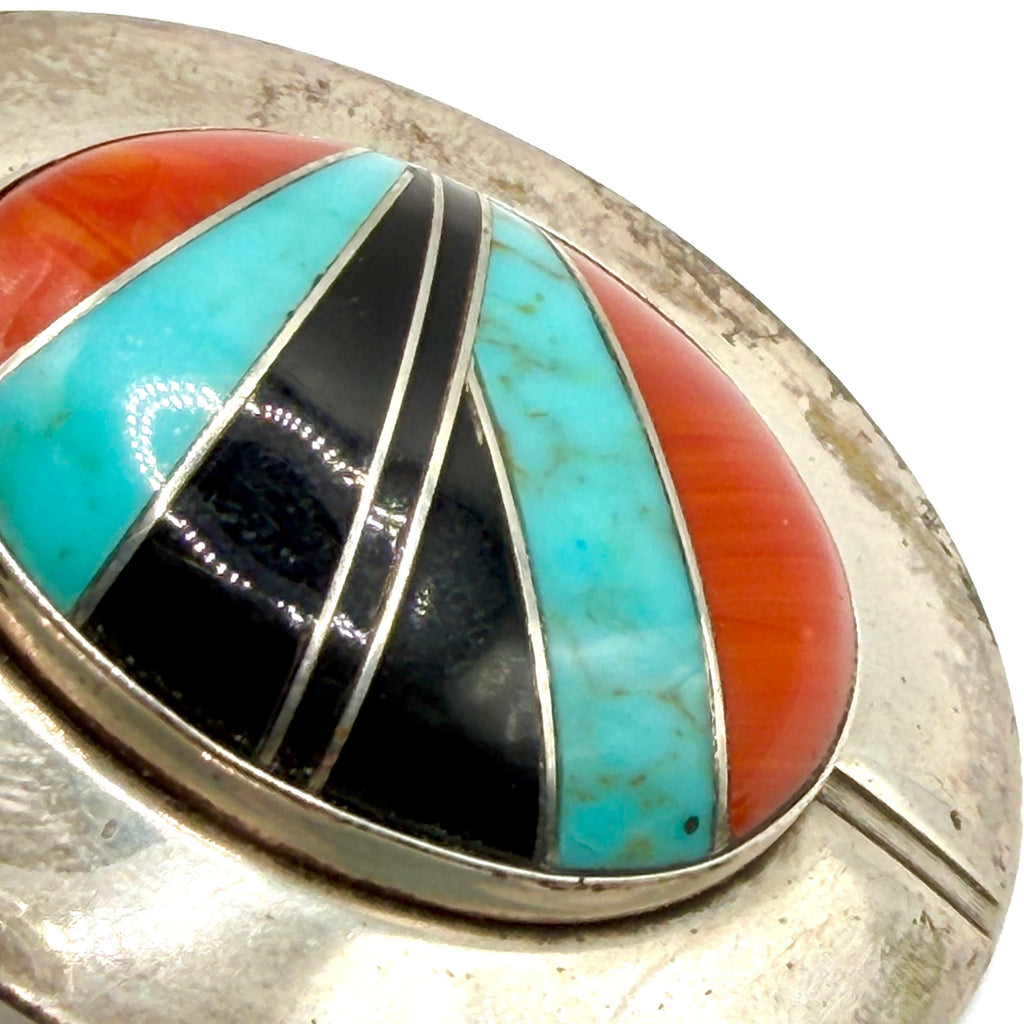 Vintage 90s Sun West Silver Multi Stamped Sterling Silver Inlay Post Earrings