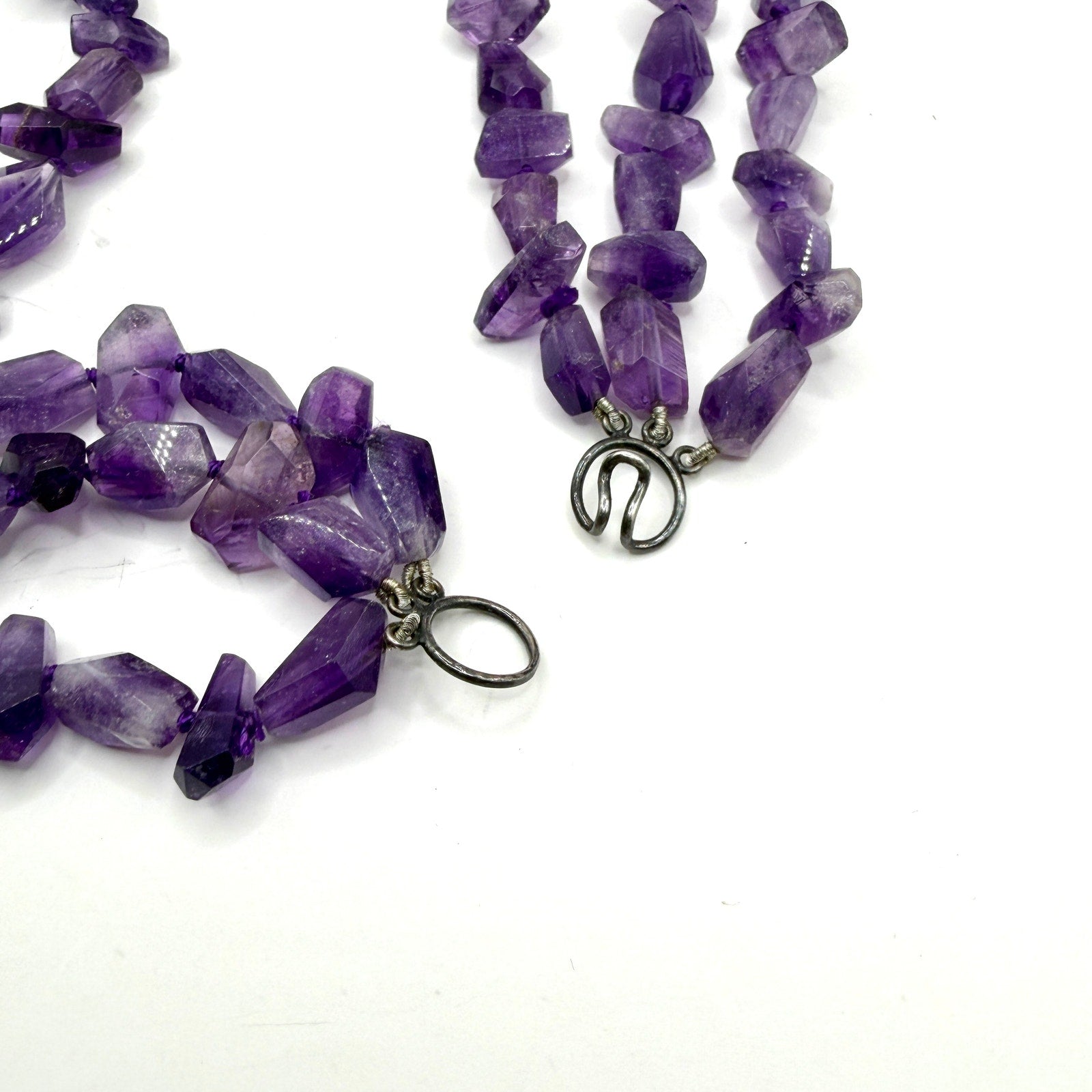 Vintage 90s Purple Sterling Silver Amethyst Multi Strand Statement Necklace