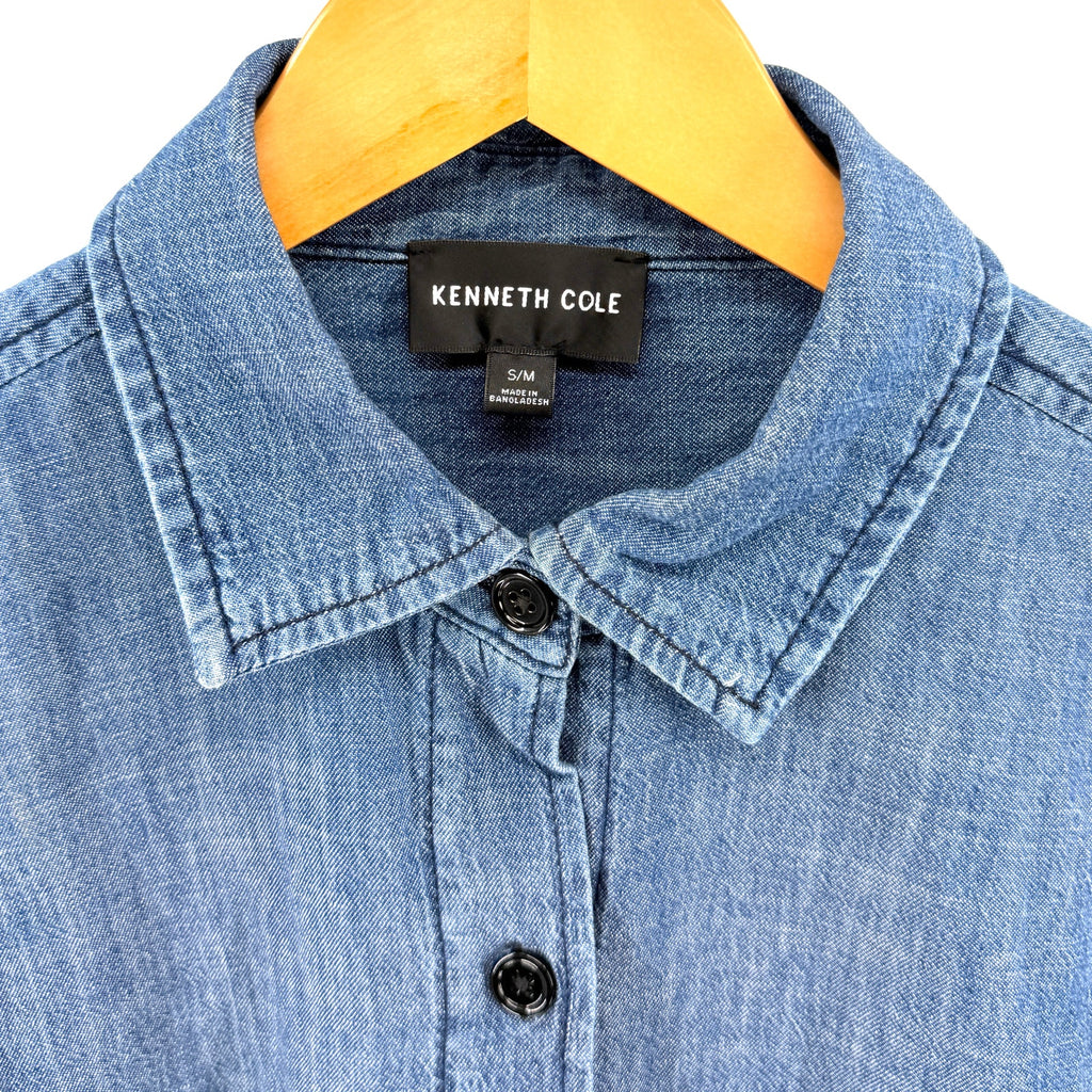 Kenneth Cole Indigo White 100% Cotton Ombre Gradient Denim Button Down Shirt