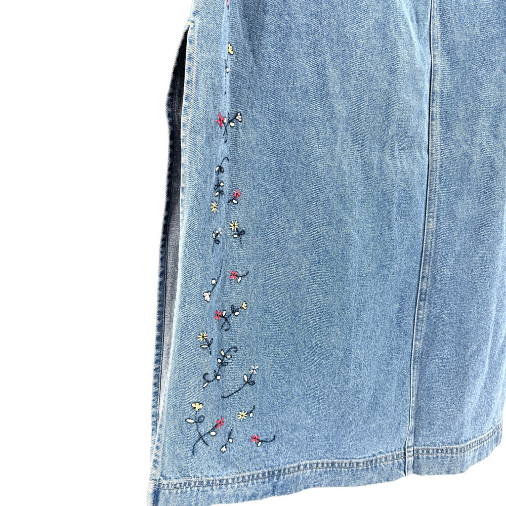 Vintage 90s Disney Store Denim Mickey Mouse Embroidered 100% Cotton Maxi Skirt
